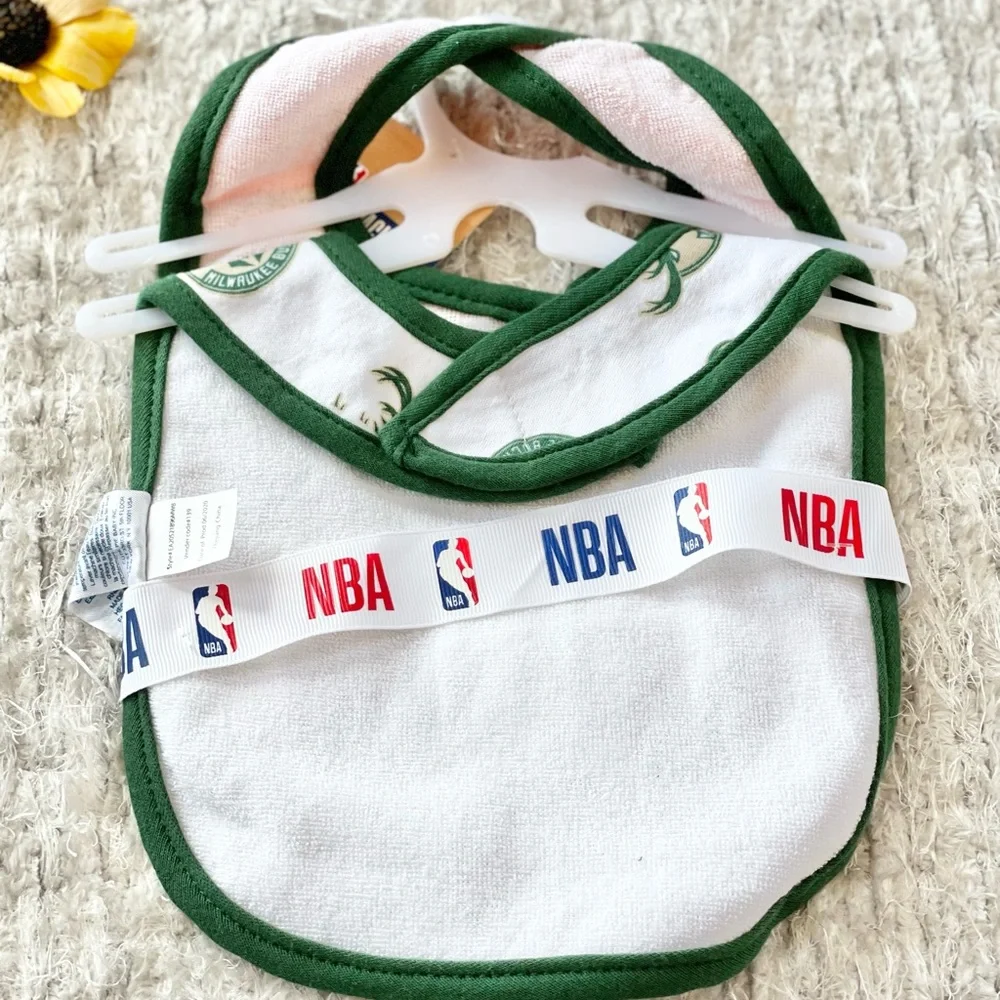 New w/tags NBA BUCKS 2Pack BIBS “FUTURE BALLER” on one, other is MILWAUKEE BUCKS